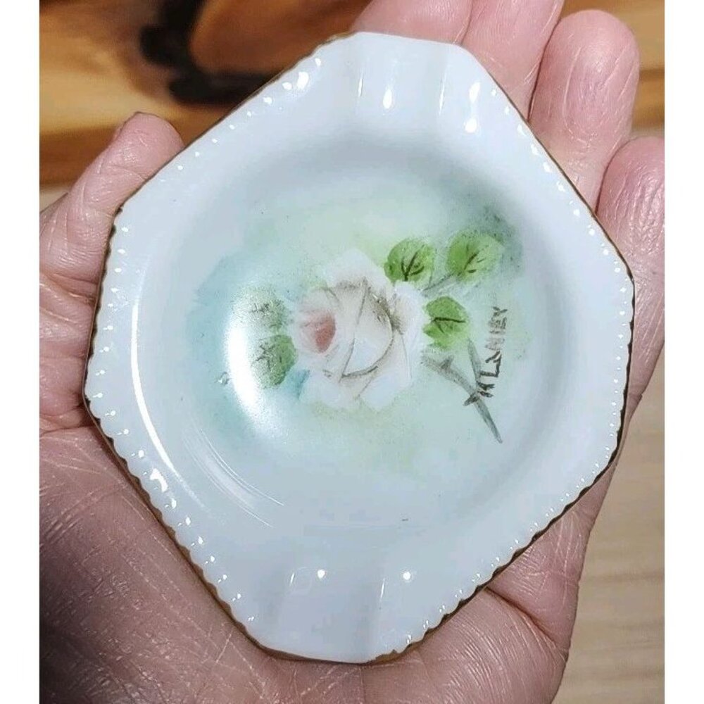 Vintage Bone China Rose ASHTRAY Ash TRAY Vanity Ladies Theatre Gift Wedding Ring - Picture 5 of 5